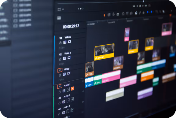A video editing timeline on screen