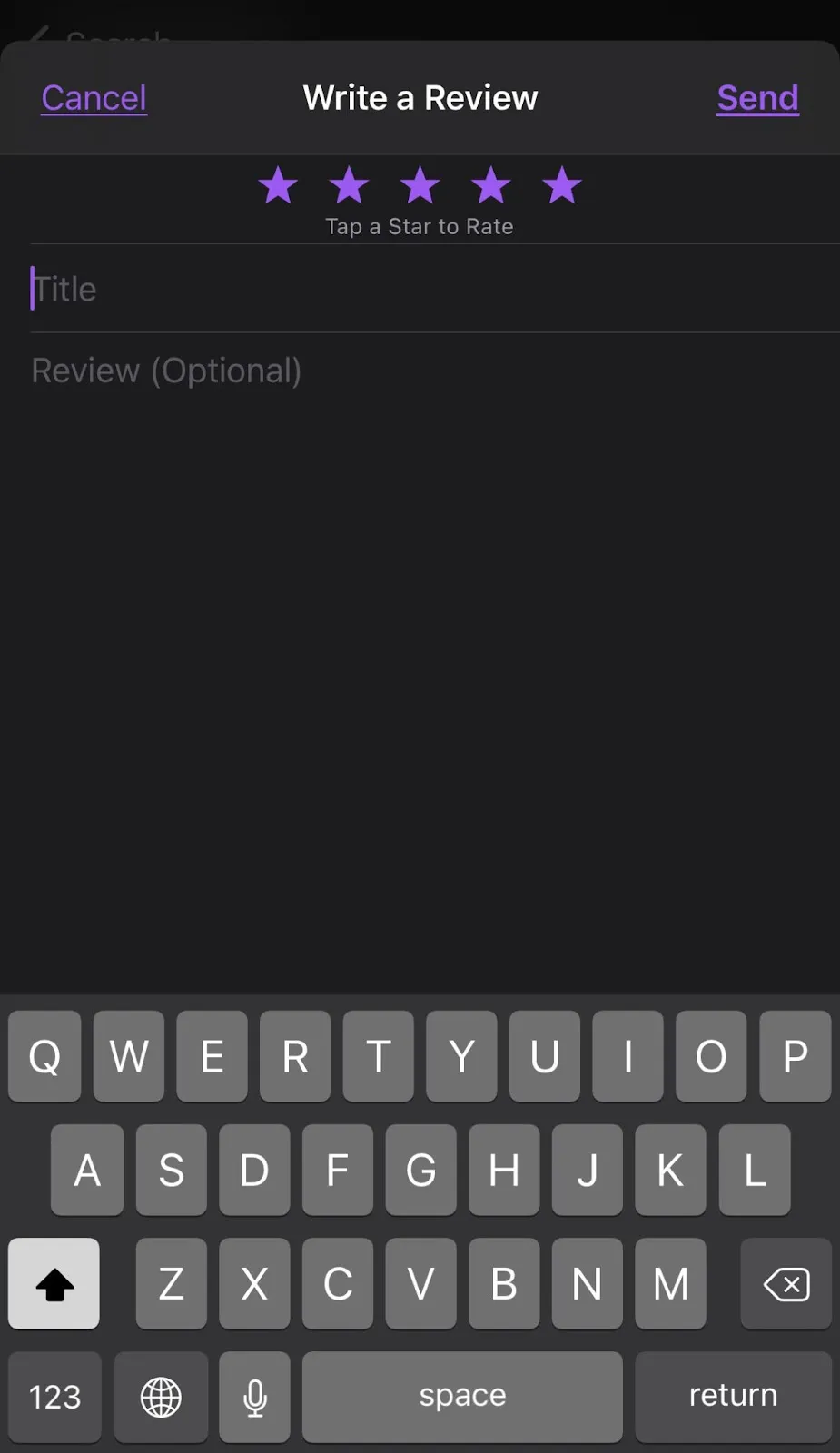 The Send button on the Apple Podcasts review form