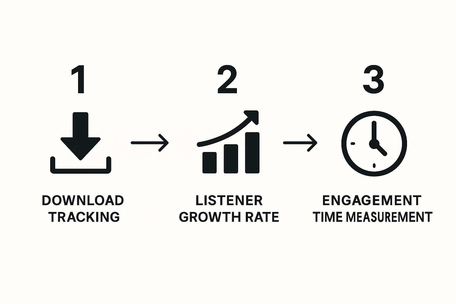 Infographic showing an 8-pillar B2B podcast promotion framework, including SEO, Organic Social, Guest Leverage, Strategic Partnerships, Paid Social, Paid Search, Advanced Outreach, and Internal Enablement.