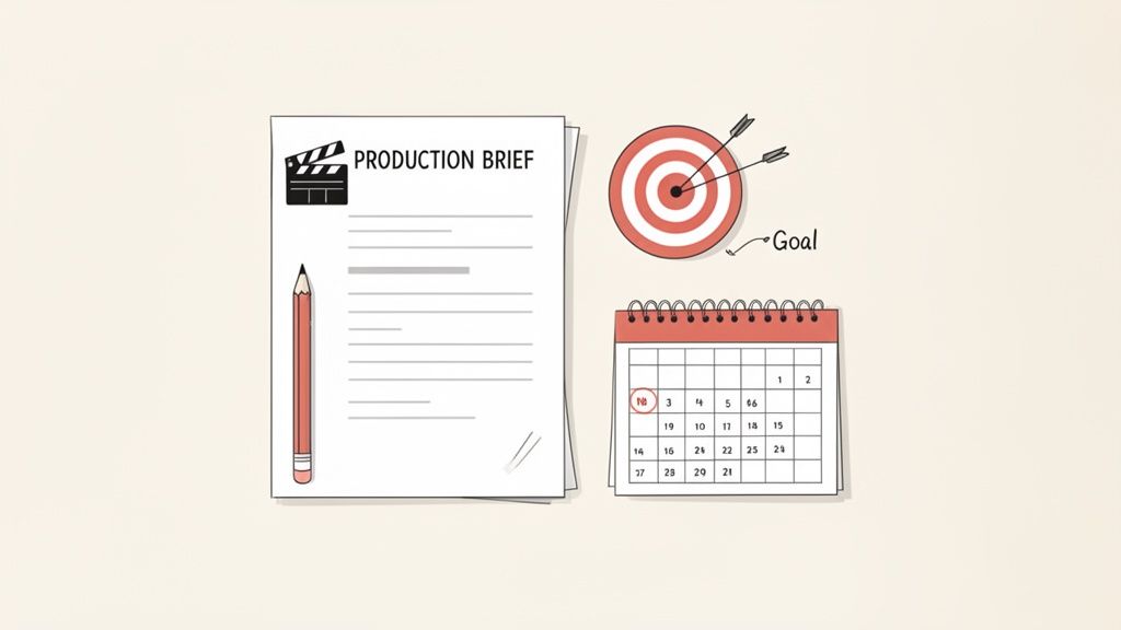 Planning a video production with a brief, a target goal, and a calendar for timeline management.