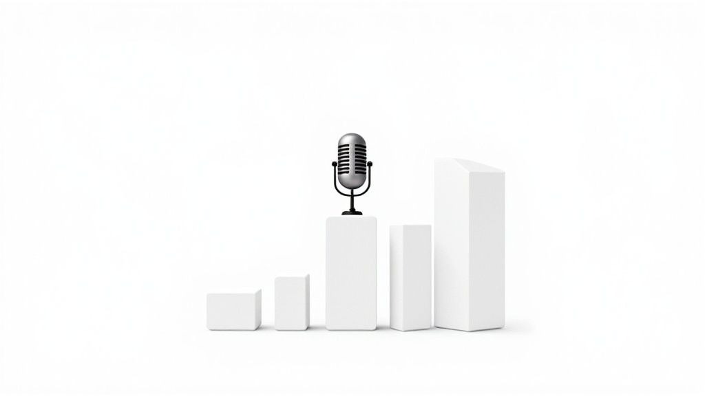 A person holding a microphone, symbolizing B2B podcasting and promotion.