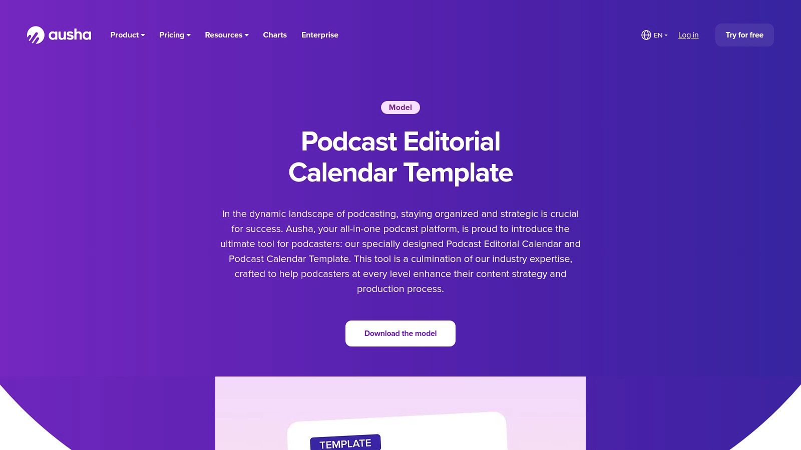 Ausha's podcast editorial calendar template interface