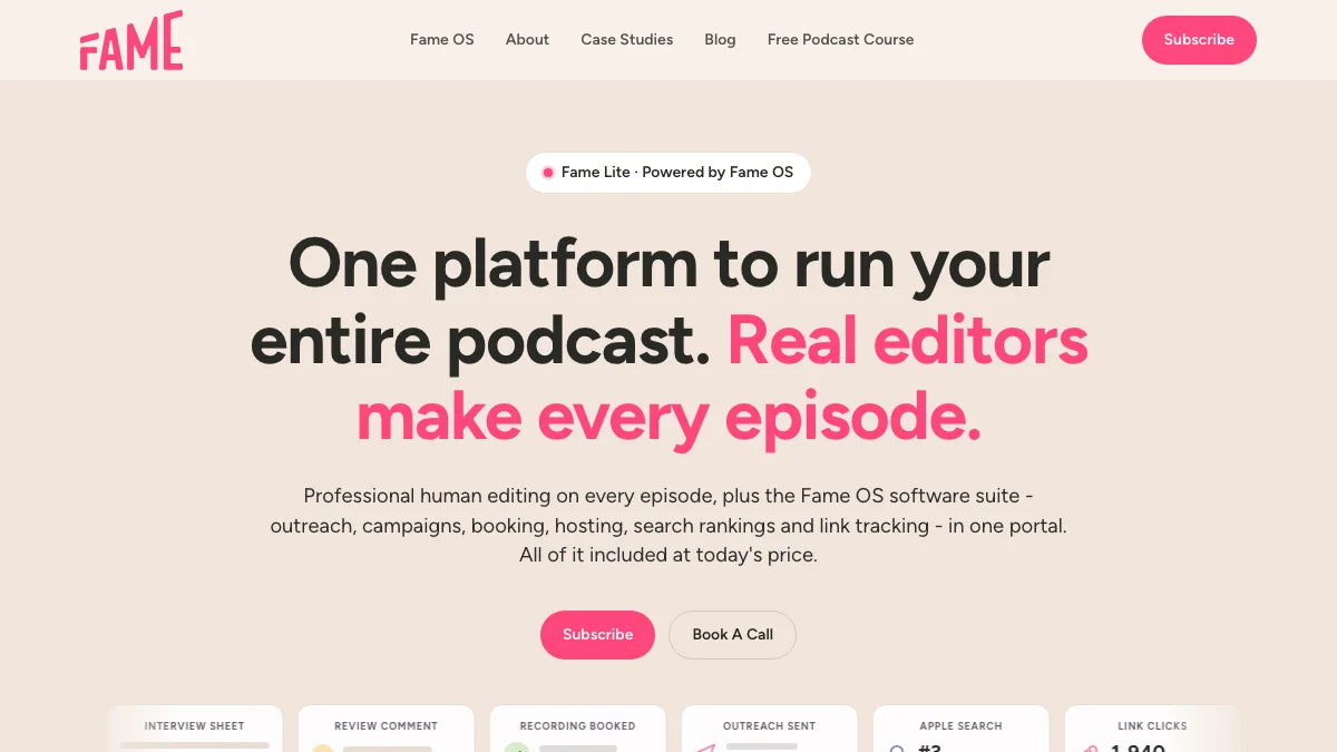 Fame Lite homepage