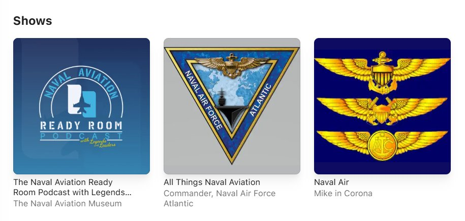 Apple Podcasts Naval Aviation category rankings showing The Naval Aviation Ready Room Podcast with Legends and Leaders at #1